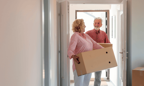 Senior couple relocation to small home after downsizing